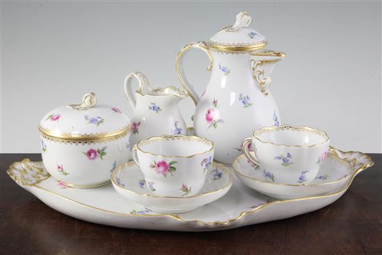 A Meissen flower painted ten piece cabaret set, late 19th century, tray 44cm